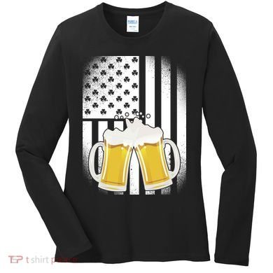 St. Patricks Day Beer Shamrock American Flag Women's Long Sleeve Shirt