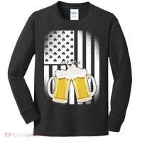 St. Patricks Day Beer Shamrock American Flag Kids Long Sleeve Shirt thumb 0