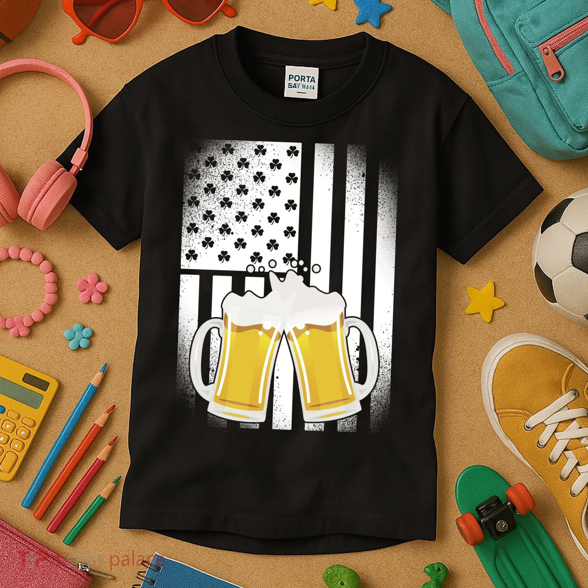 St. Patricks Day Beer Shamrock American Flag Kids T-Shirt