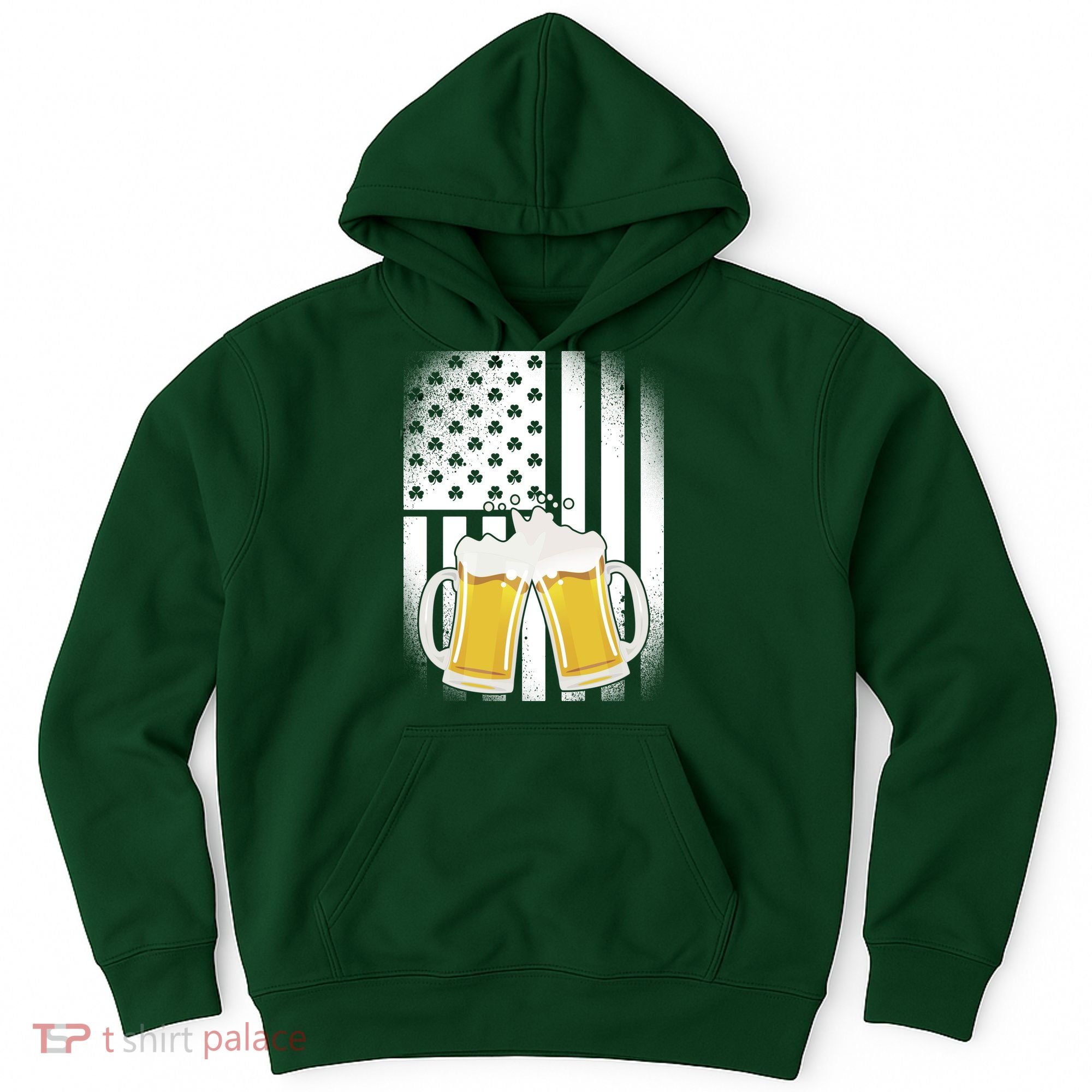 St. Patricks Day Beer Shamrock American Flag Hoodie