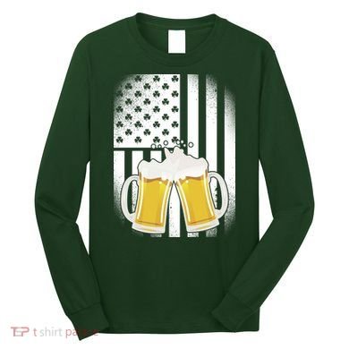 St. Patricks Day Beer Shamrock American Flag Long Sleeve Shirt