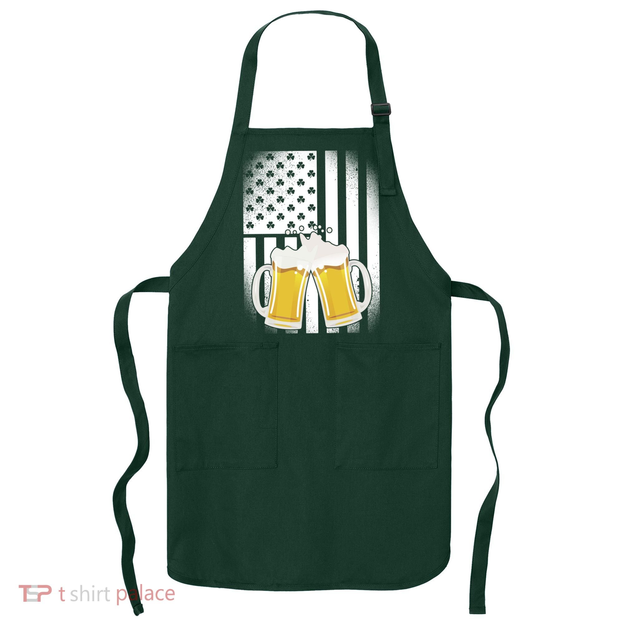 St. Patricks Day Beer Shamrock American Flag Apron
