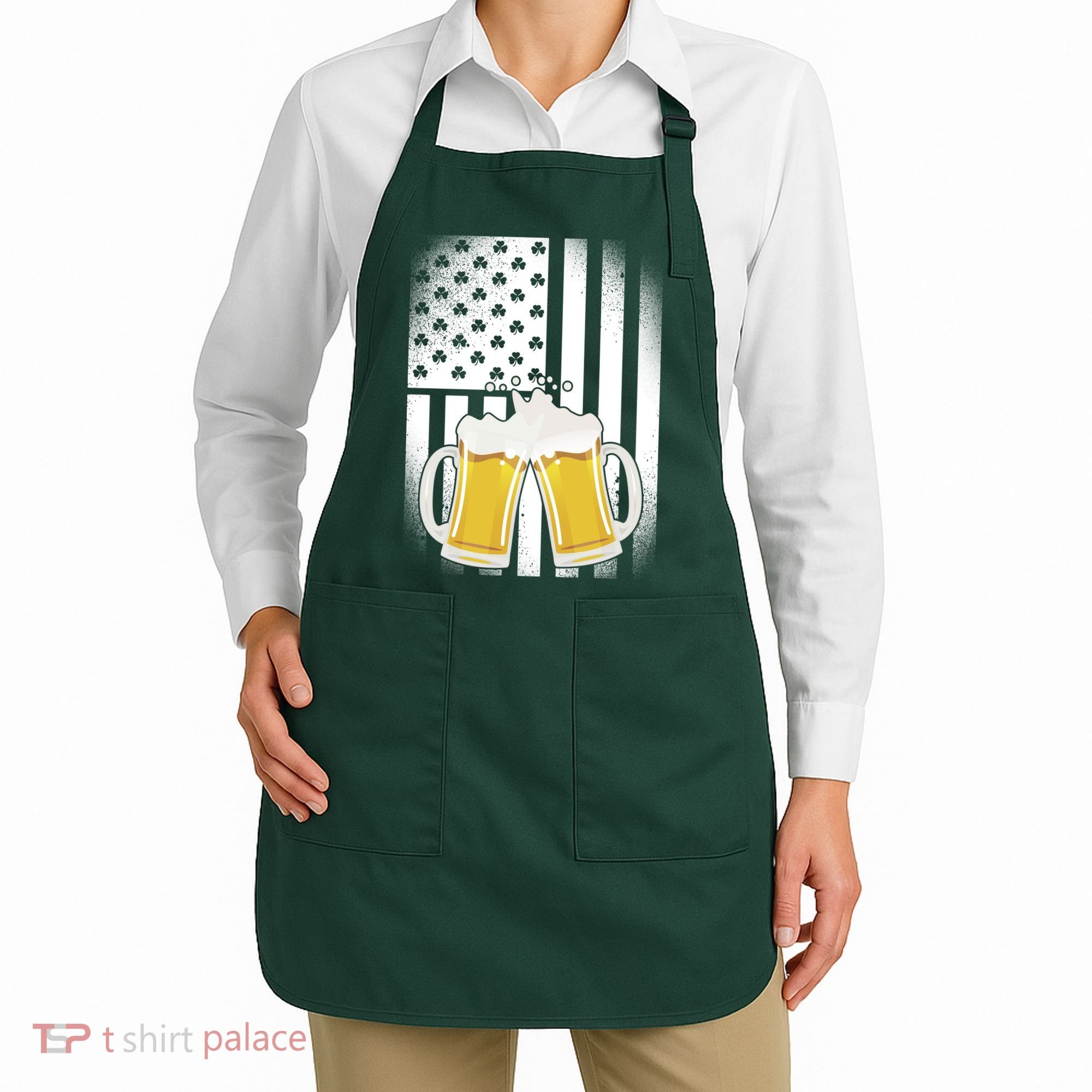 St. Patricks Day Beer Shamrock American Flag Apron