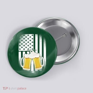 St. Patricks Day Beer Shamrock American Flag Button