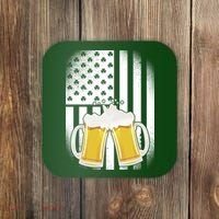St. Patricks Day Beer Shamrock American Flag Coaster thumb 0