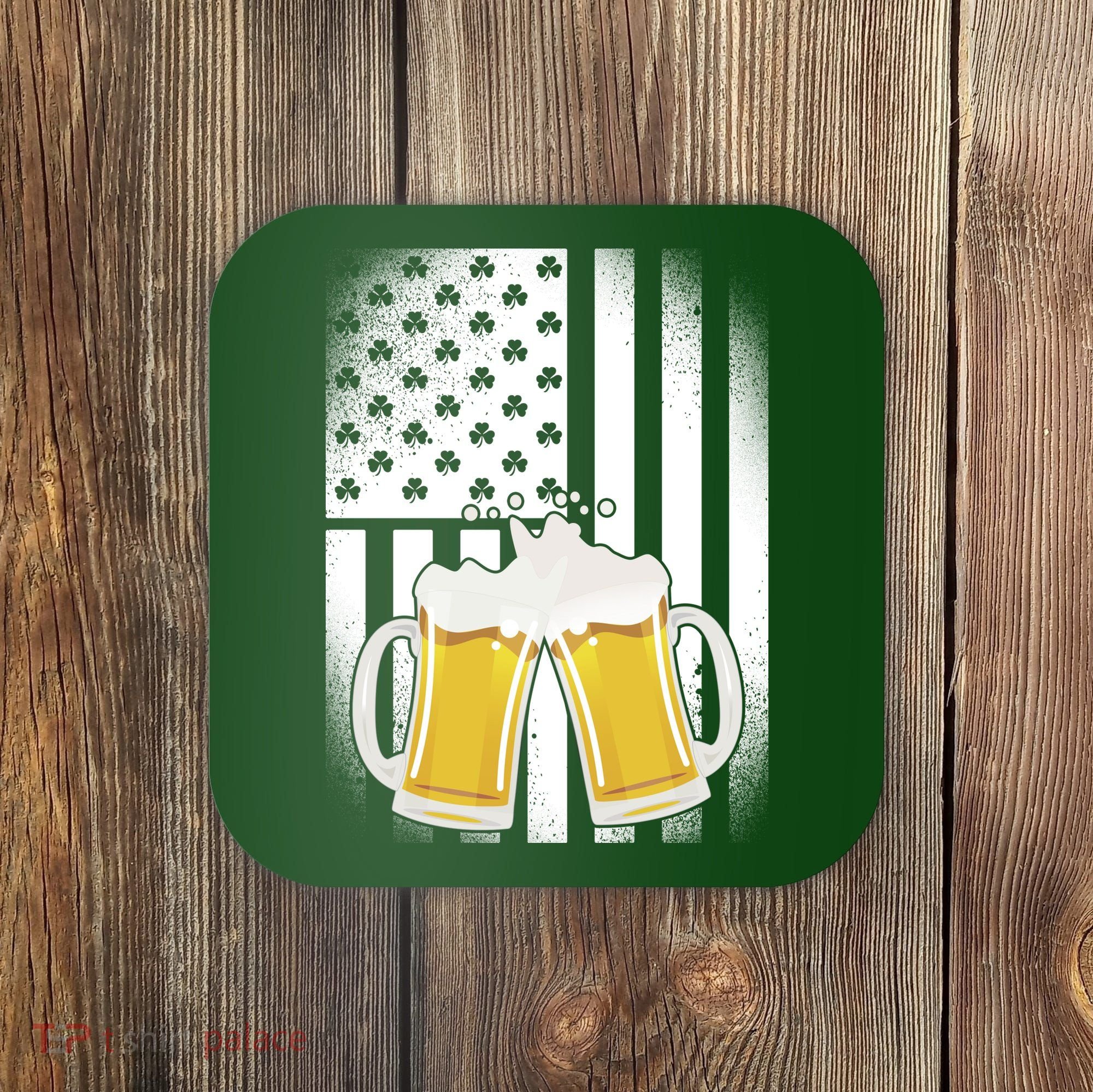 St. Patricks Day Beer Shamrock American Flag Coaster