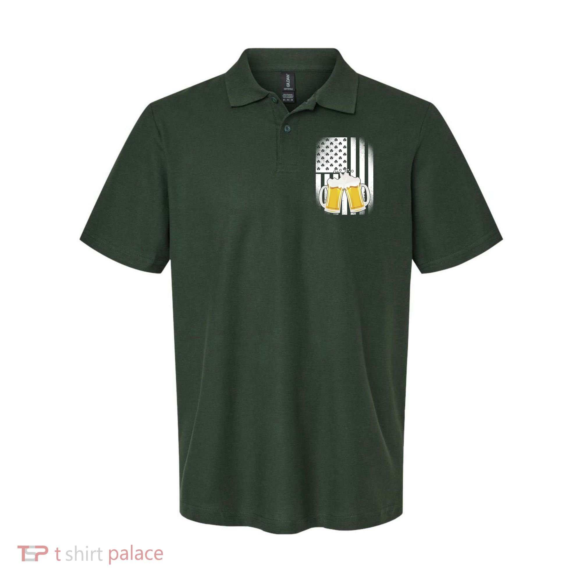 St. Patricks Day Beer Shamrock American Flag Polo