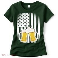 St. Patricks Day Beer Shamrock American Flag Women's T-Shirt thumb 0