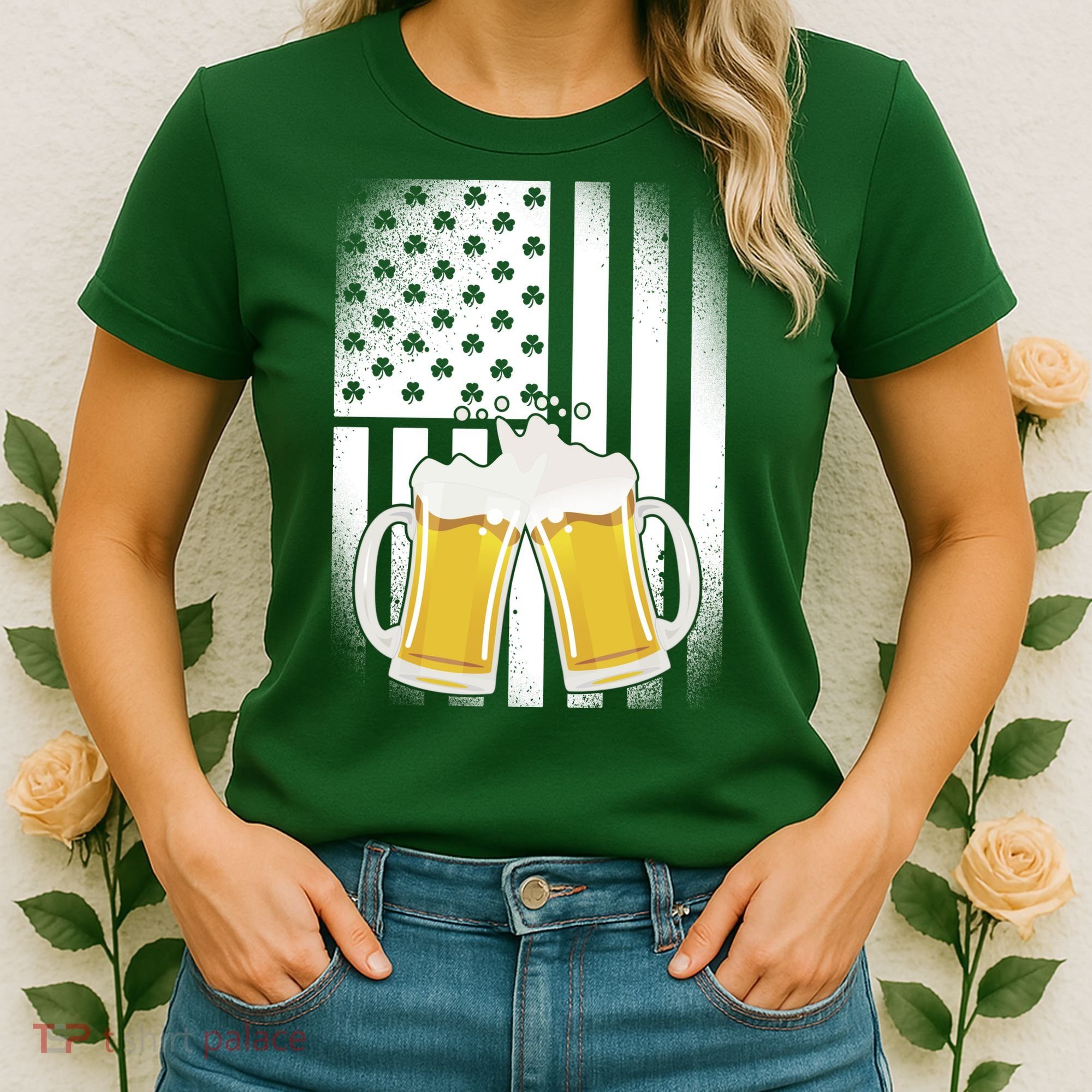 St. Patricks Day Beer Shamrock American Flag Women's T-Shirt