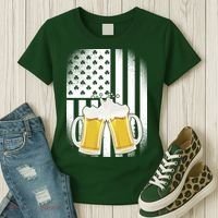 St. Patricks Day Beer Shamrock American Flag Women's T-Shirt thumb 3