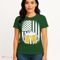 St. Patricks Day Beer Shamrock American Flag Women's T-Shirt thumb 4