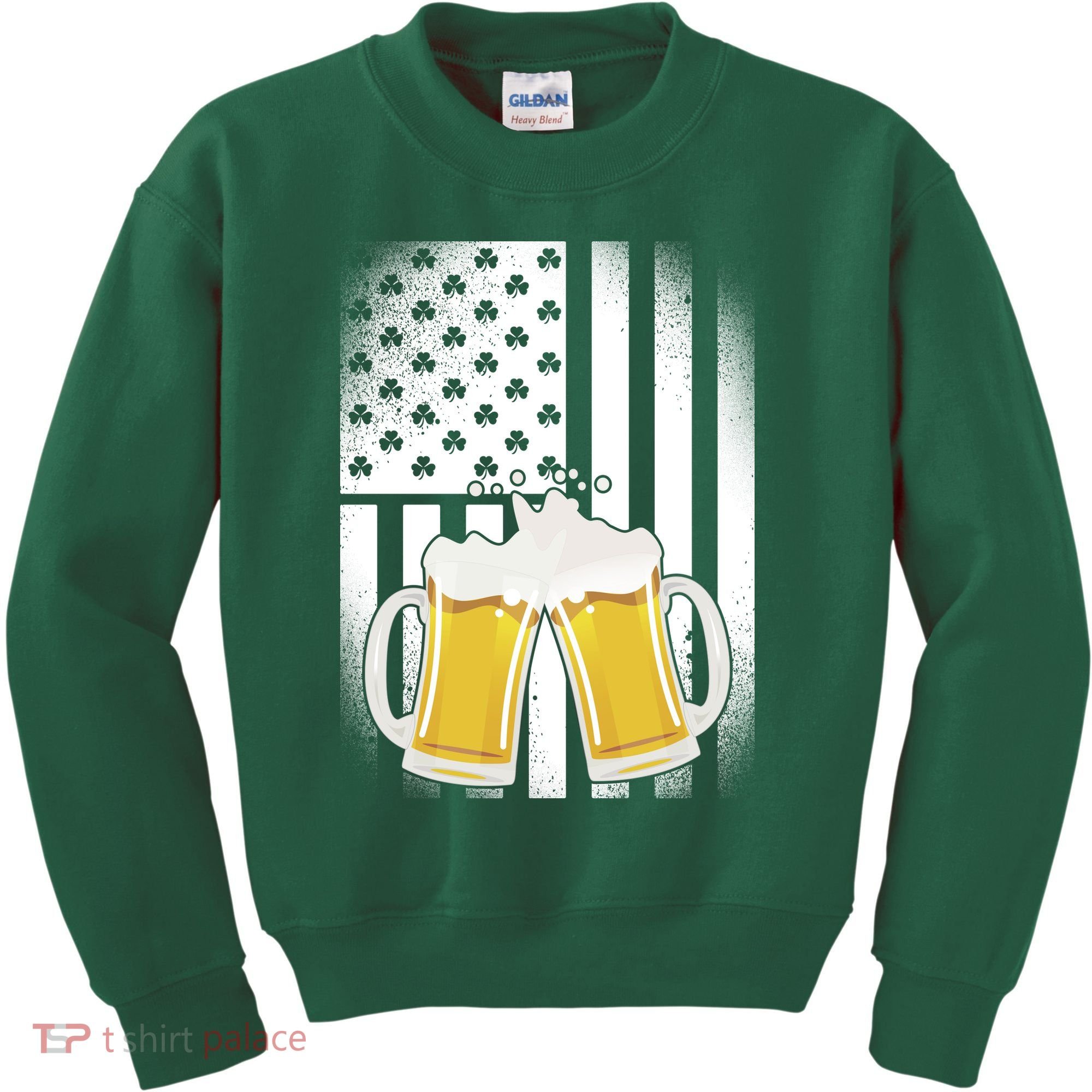 St. Patricks Day Beer Shamrock American Flag Kids Sweatshirt