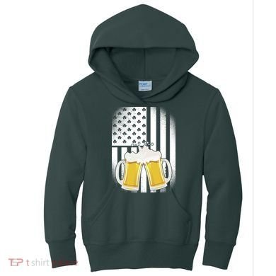 St. Patricks Day Beer Shamrock American Flag Kids Hoodie
