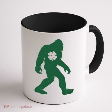 St Patricks Day Lucky Shamrock Clover Big Foot Sasquatch Yeti Coffee Mug back