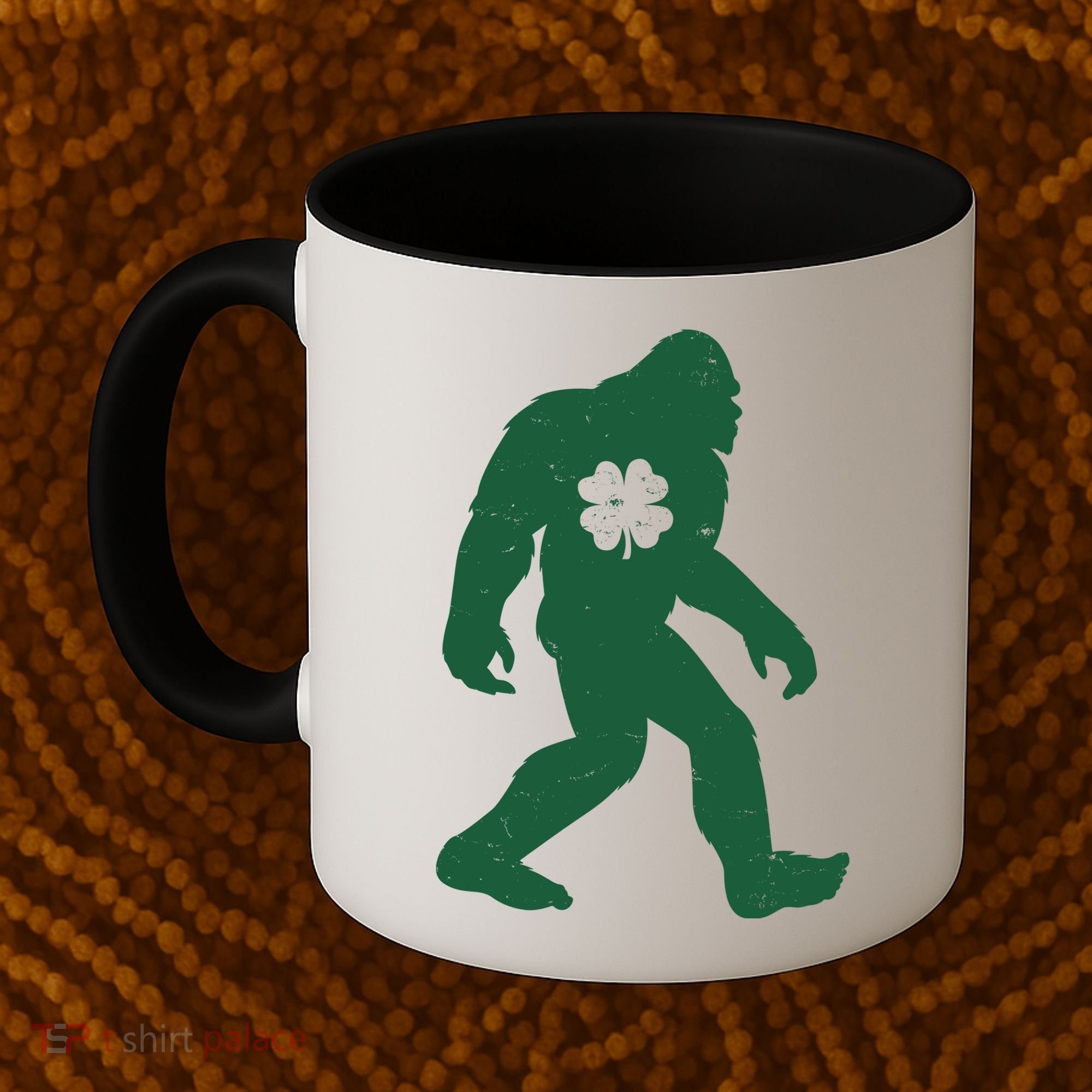 St Patricks Day Lucky Shamrock Clover Big Foot Sasquatch Yeti Coffee Mug