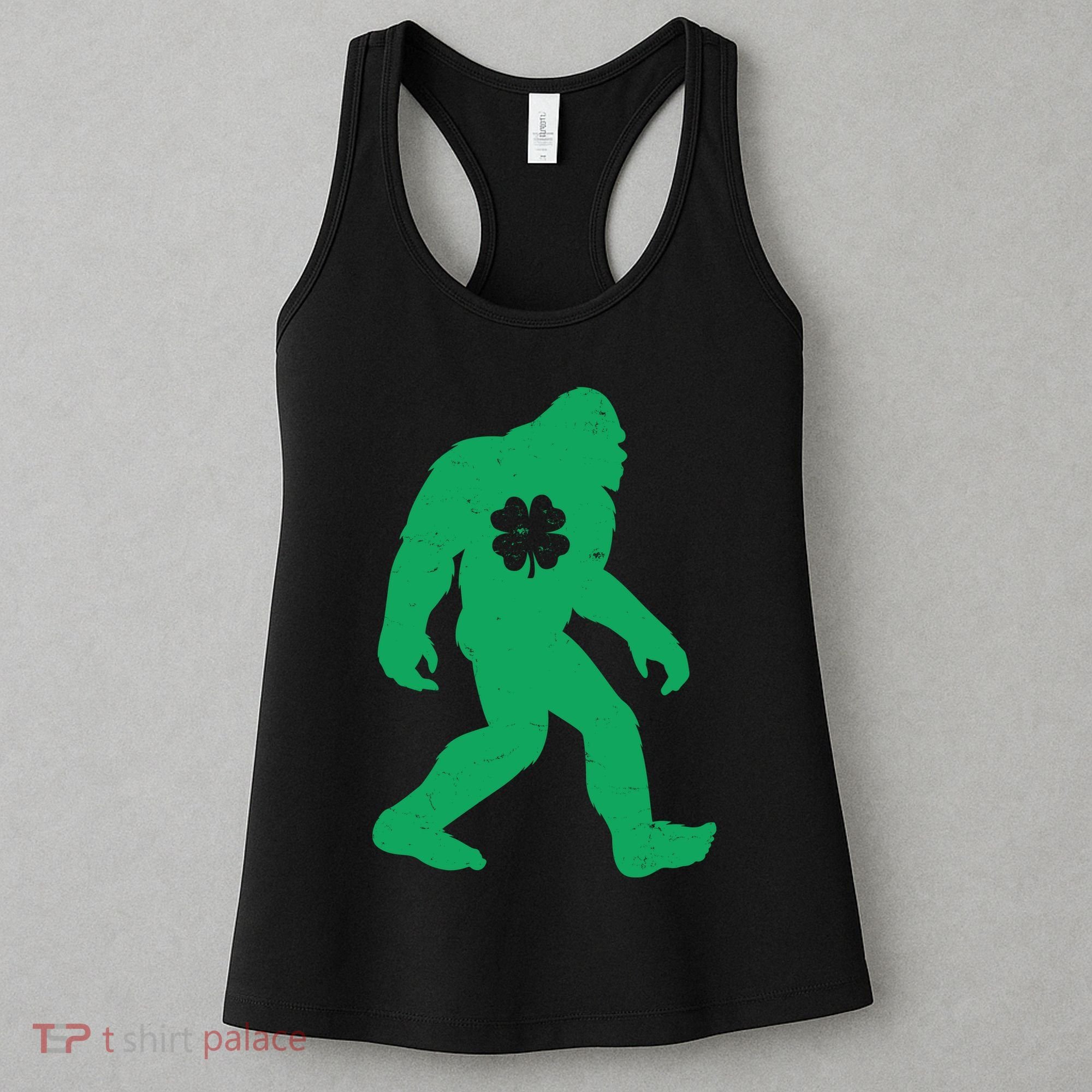 St Patricks Day Lucky Shamrock Clover Big Foot Sasquatch Yeti Women's Tank Top