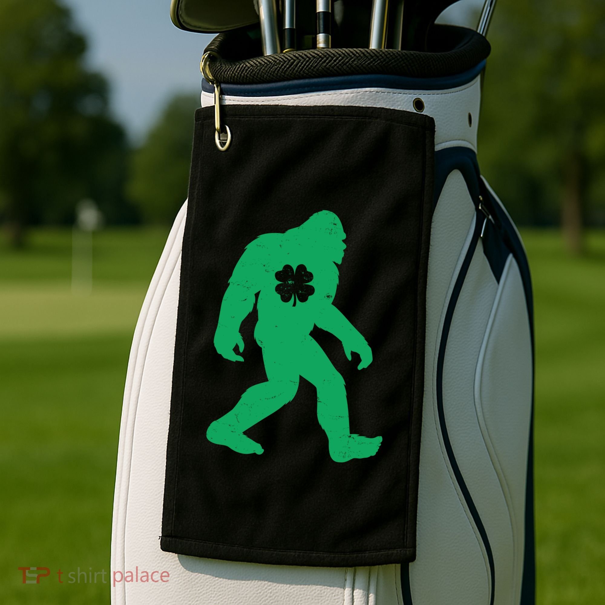 St Patricks Day Lucky Shamrock Clover Big Foot Sasquatch Yeti Golf Towel