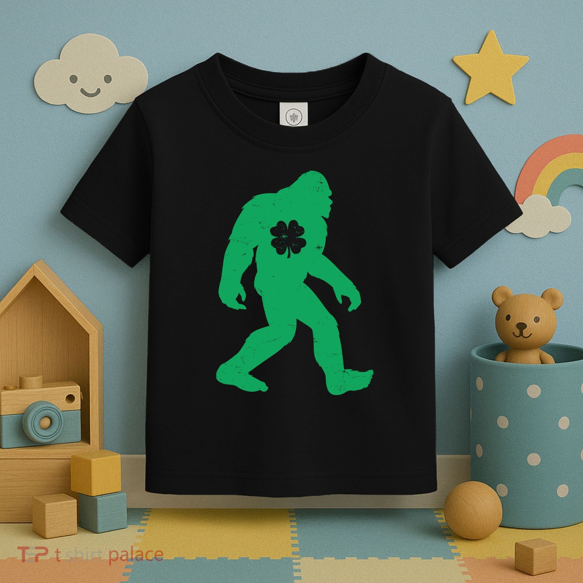 St Patricks Day Lucky Shamrock Clover Big Foot Sasquatch Yeti Toddler T-Shirt