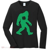 St Patricks Day Lucky Shamrock Clover Big Foot Sasquatch Yeti Women's Long Sleeve Shirt thumb 0