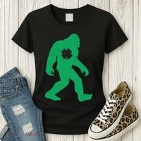 St Patricks Day Lucky Shamrock Clover Big Foot Sasquatch Yeti Women's T-Shirt thumb 3