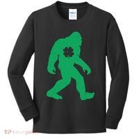 St Patricks Day Lucky Shamrock Clover Big Foot Sasquatch Yeti Kids Long Sleeve Shirt thumb 0