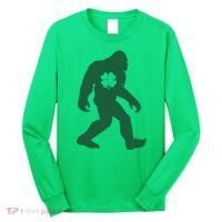 St Patricks Day Lucky Shamrock Clover Big Foot Sasquatch Yeti Long Sleeve Shirt thumb 0
