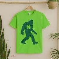 St Patricks Day Lucky Shamrock Clover Big Foot Sasquatch Yeti T-Shirt thumb 2