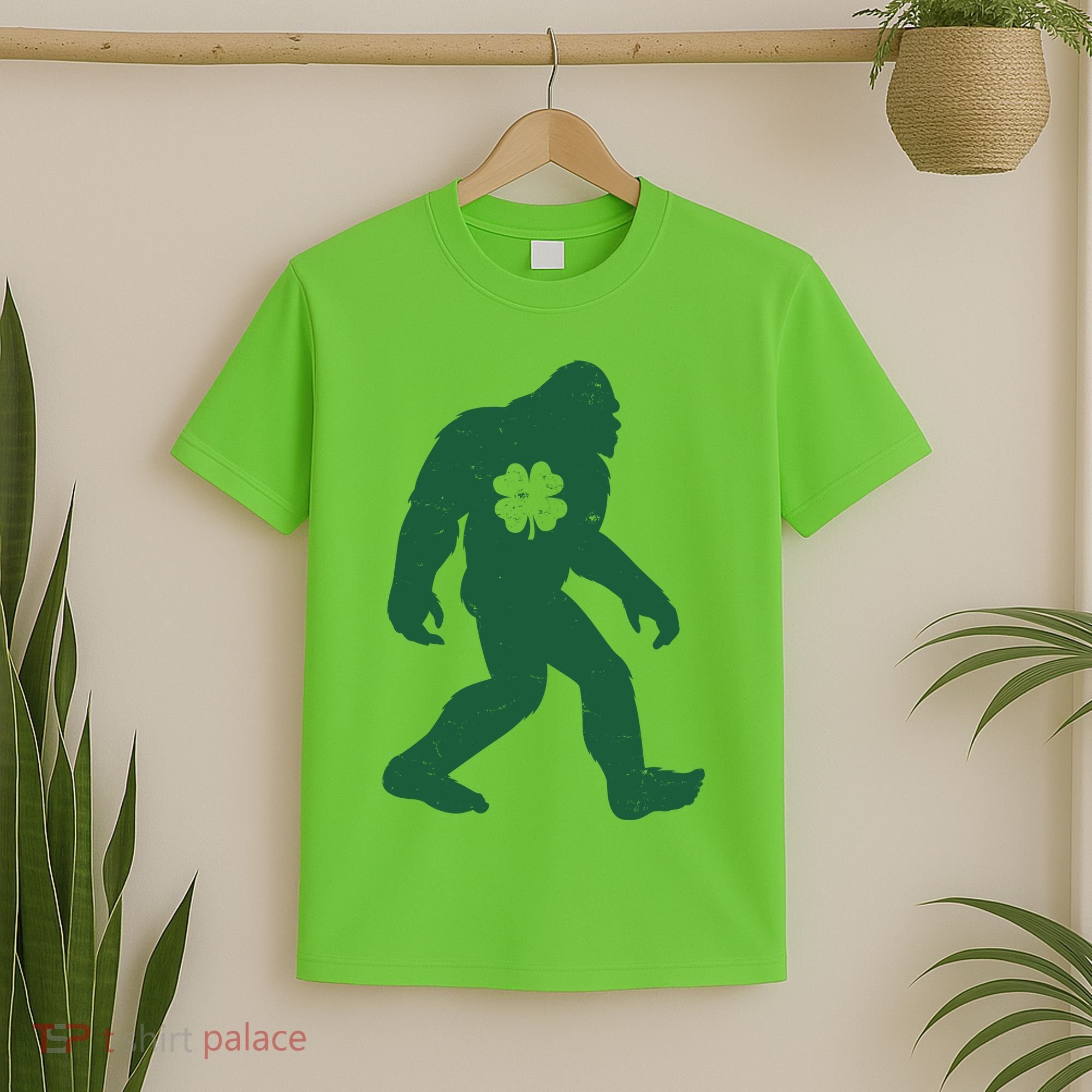 St Patricks Day Lucky Shamrock Clover Big Foot Sasquatch Yeti T-Shirt