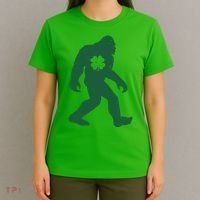 St Patricks Day Lucky Shamrock Clover Big Foot Sasquatch Yeti T-Shirt thumb 4