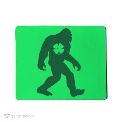 St Patricks Day Lucky Shamrock Clover Big Foot Sasquatch Yeti Mousepad