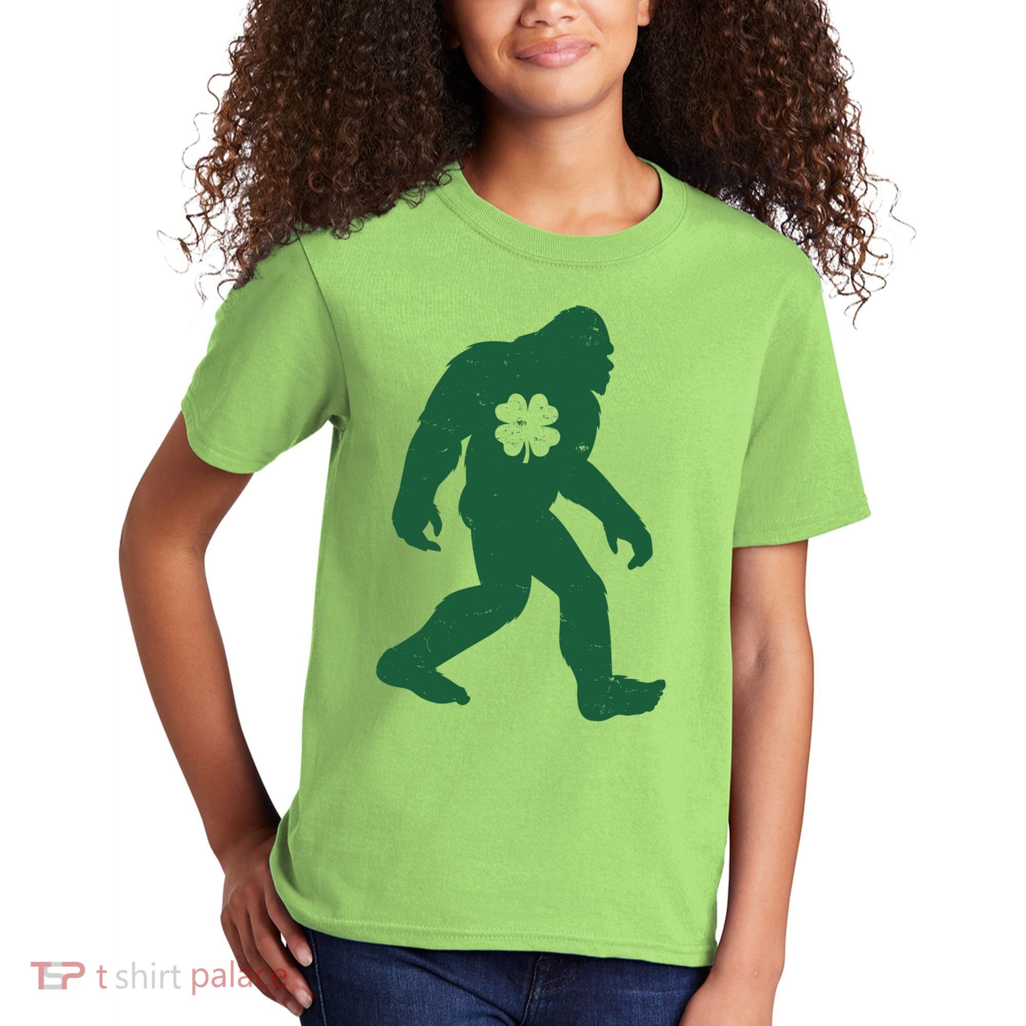 St Patricks Day Lucky Shamrock Clover Big Foot Sasquatch Yeti Kids T-Shirt