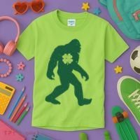 St Patricks Day Lucky Shamrock Clover Big Foot Sasquatch Yeti Kids T-Shirt thumb 3