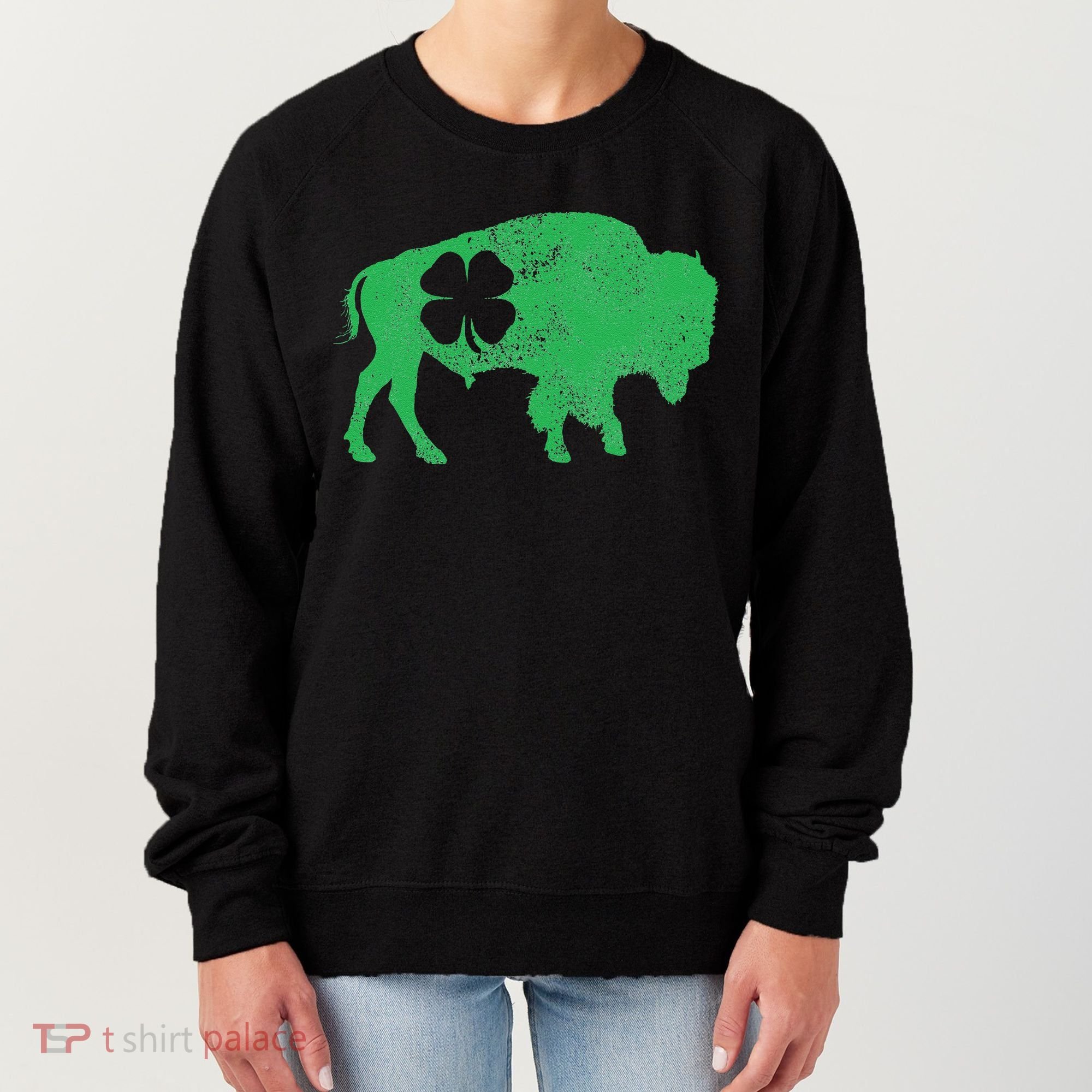 St. Patrick's Day Green Shamrock Buffalo Bison Irish Saint Women's Sweatshirt