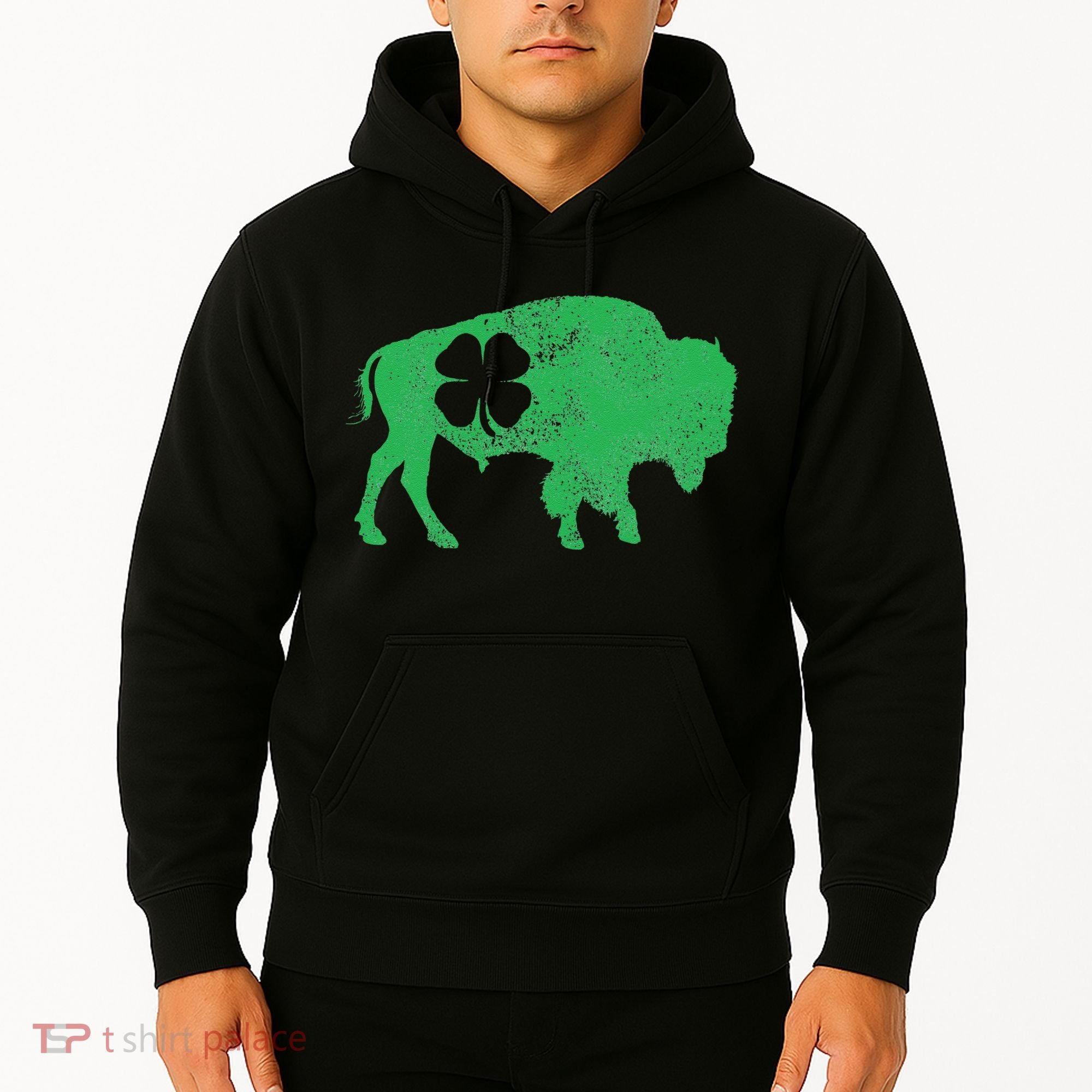 St. Patrick's Day Green Shamrock Buffalo Bison Irish Saint Hoodie