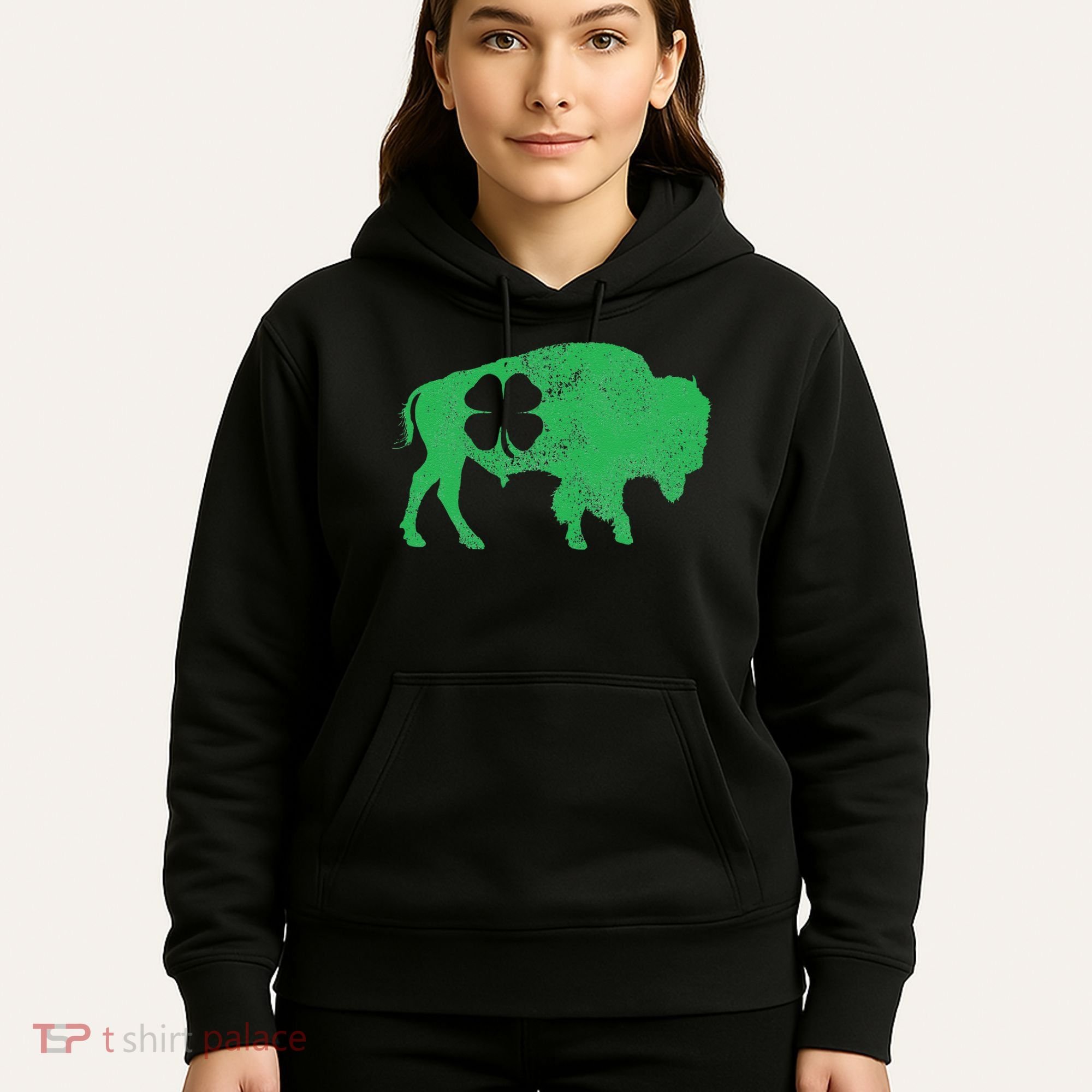 St. Patrick's Day Green Shamrock Buffalo Bison Irish Saint Hoodie