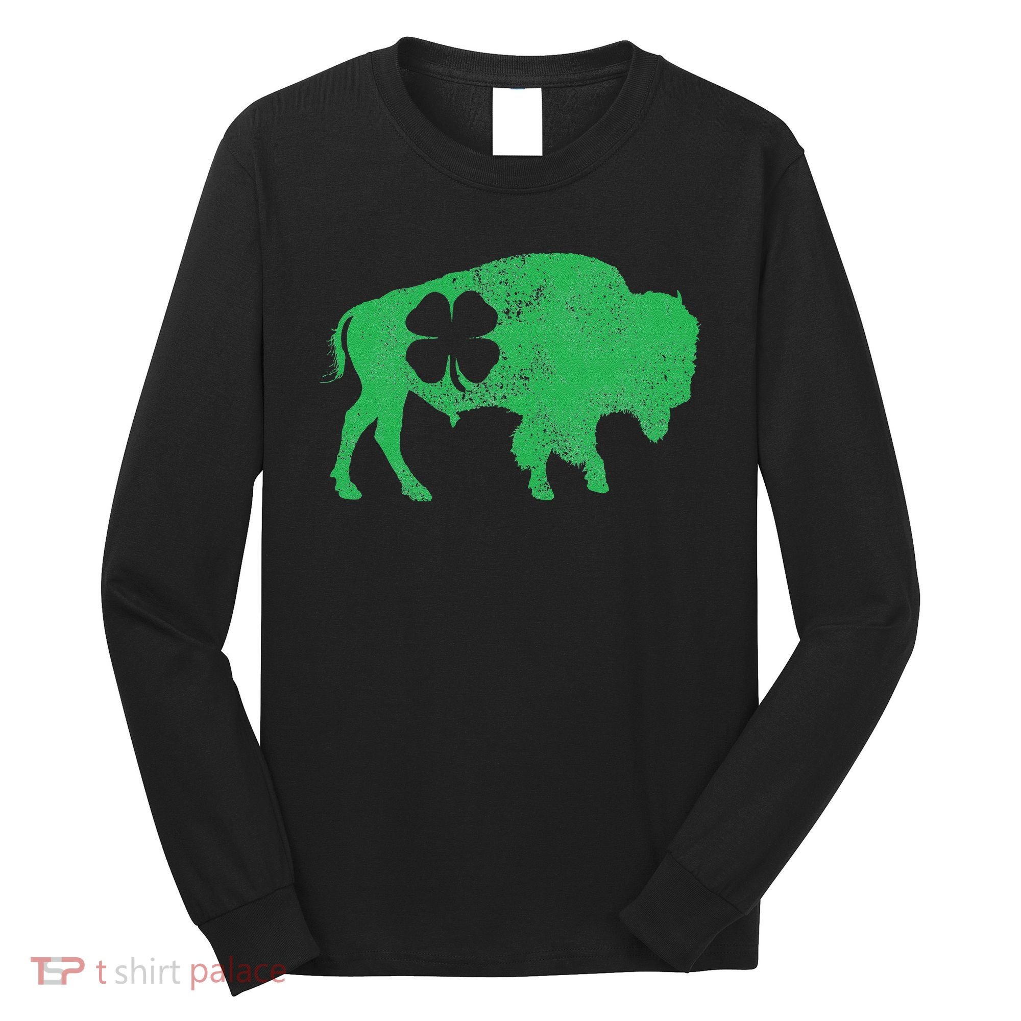 St. Patrick's Day Green Shamrock Buffalo Bison Irish Saint Long Sleeve Shirt