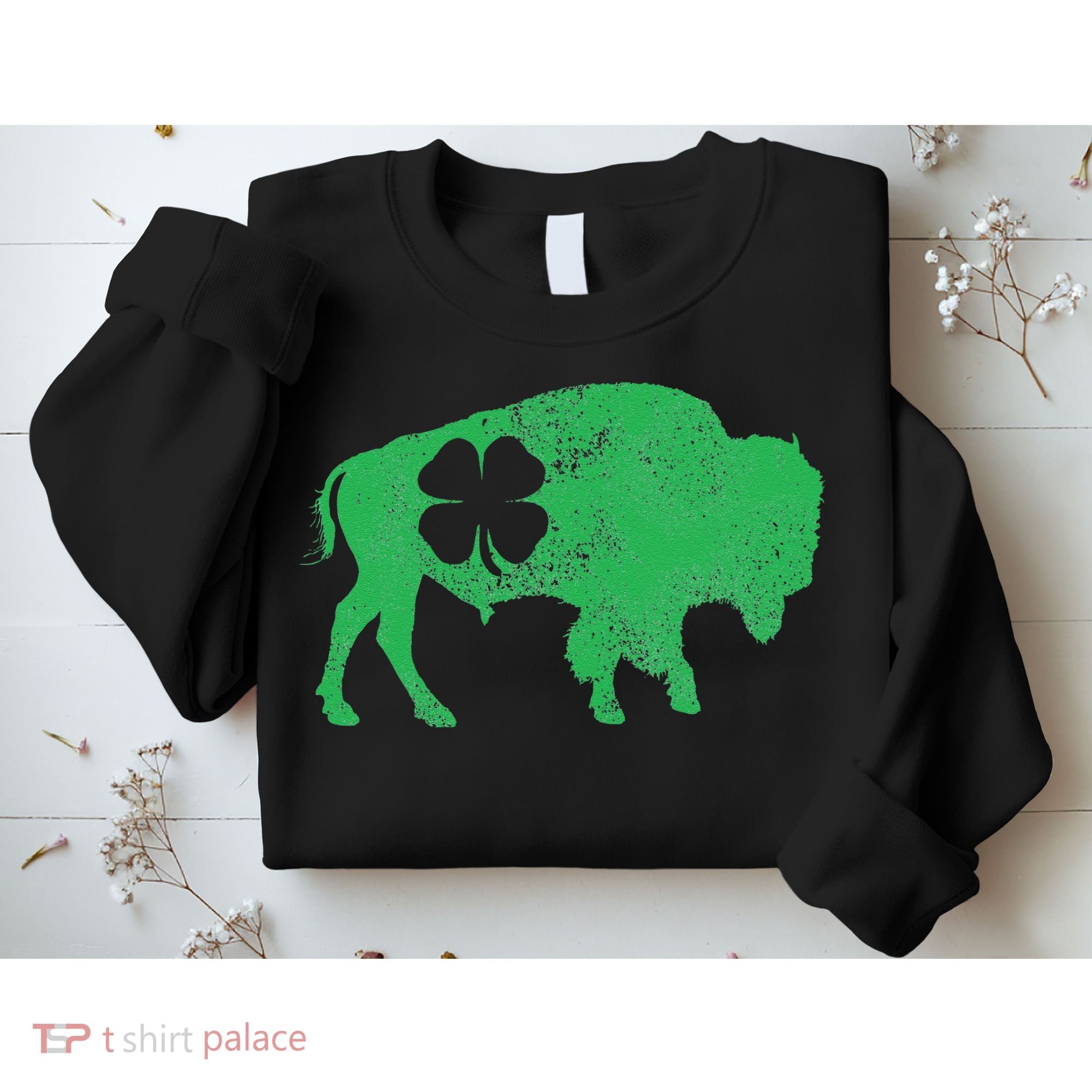 St. Patrick's Day Green Shamrock Buffalo Bison Irish Saint Sweatshirt