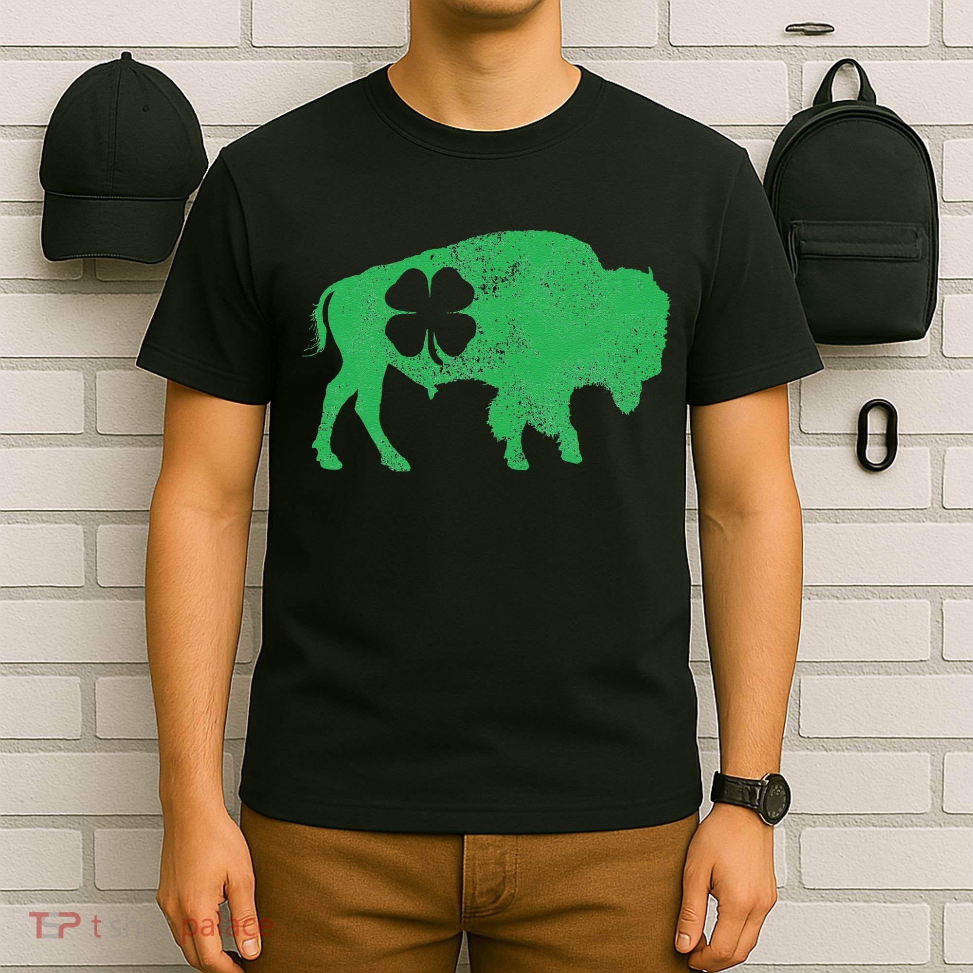 St. Patrick's Day Green Shamrock Buffalo Bison Irish Saint T-Shirt
