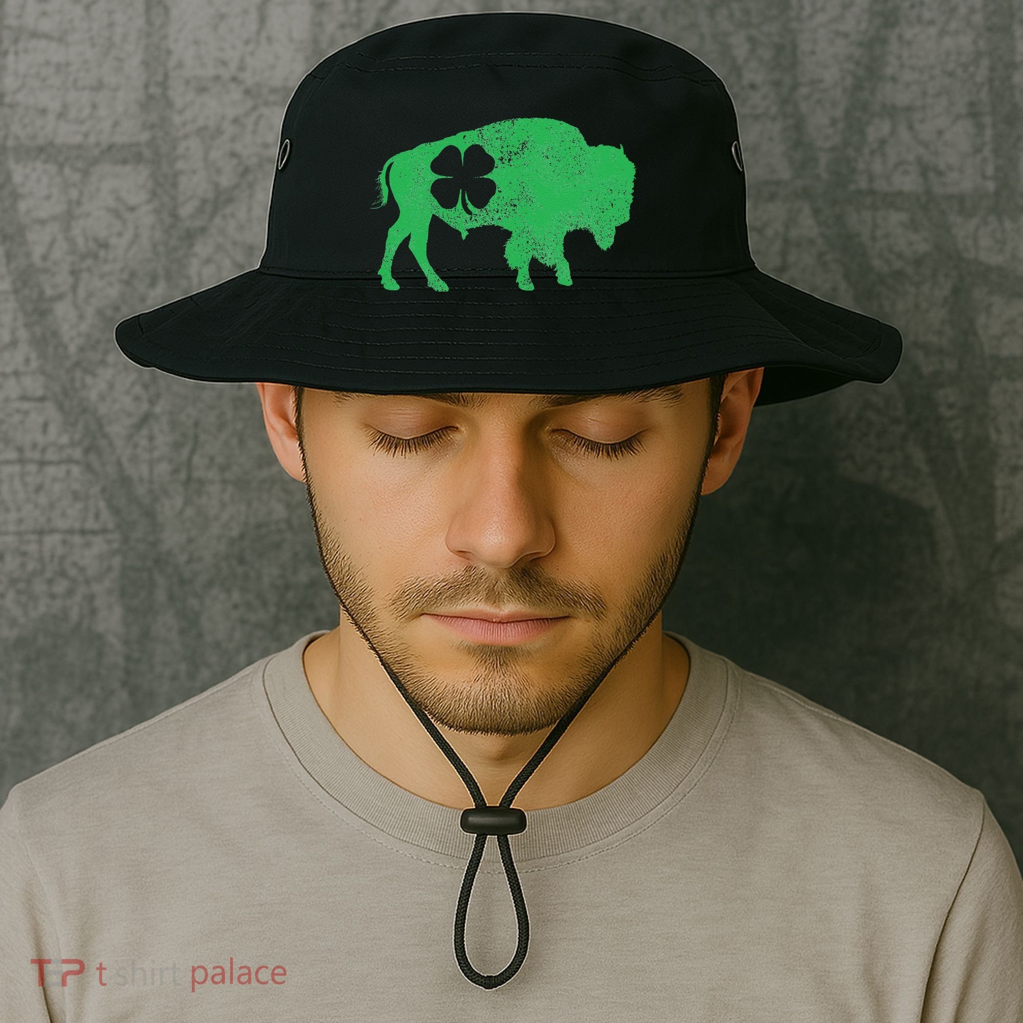 St. Patrick's Day Green Shamrock Buffalo Bison Irish Saint Bucket Hat
