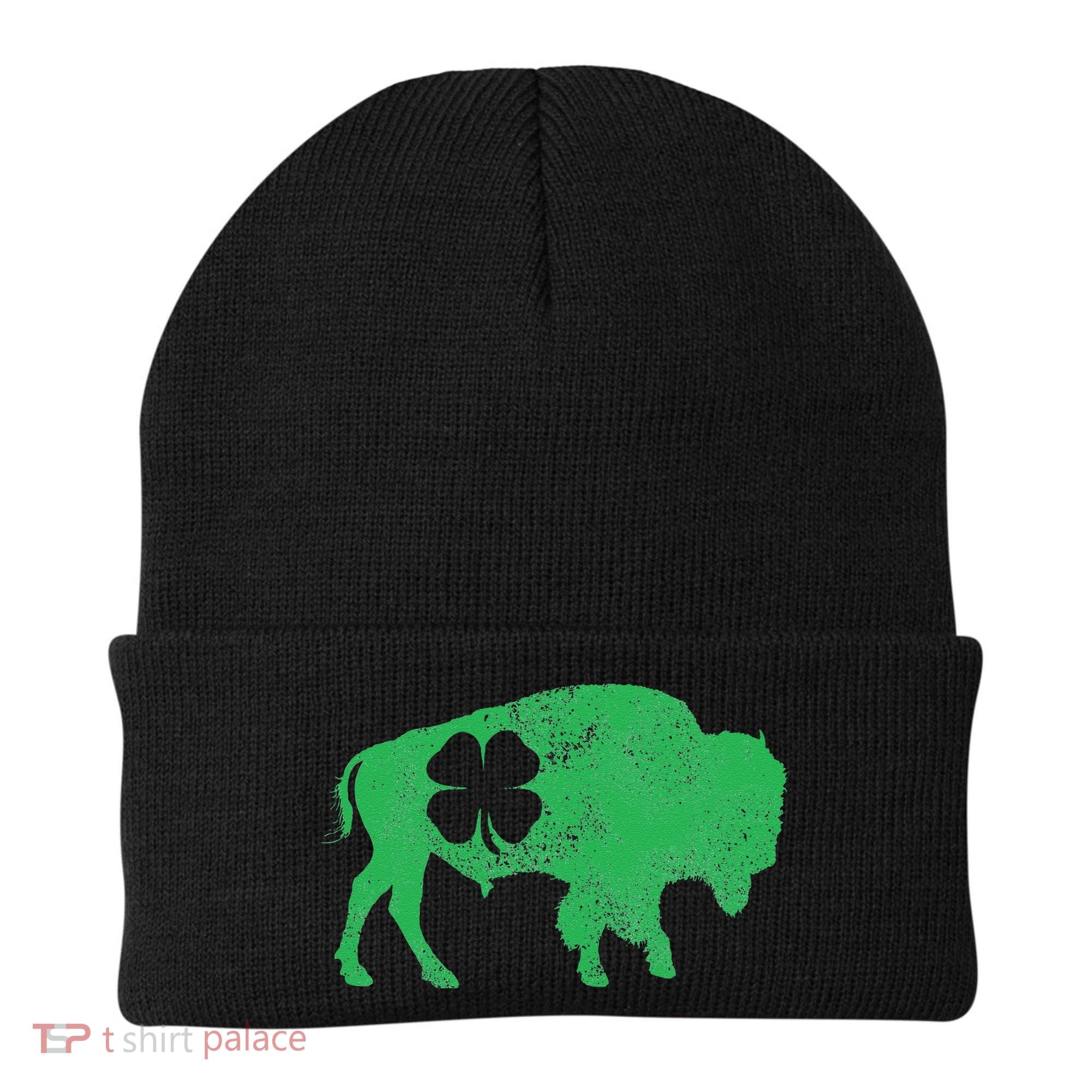 St. Patrick's Day Green Shamrock Buffalo Bison Irish Saint Beanie
