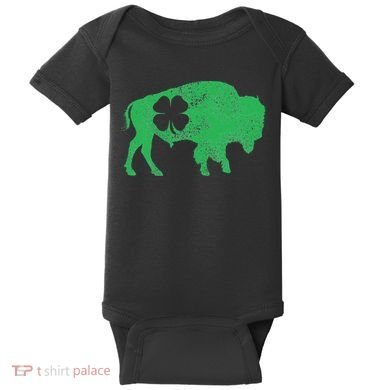 St. Patrick's Day Green Shamrock Buffalo Bison Irish Saint Baby Bodysuit