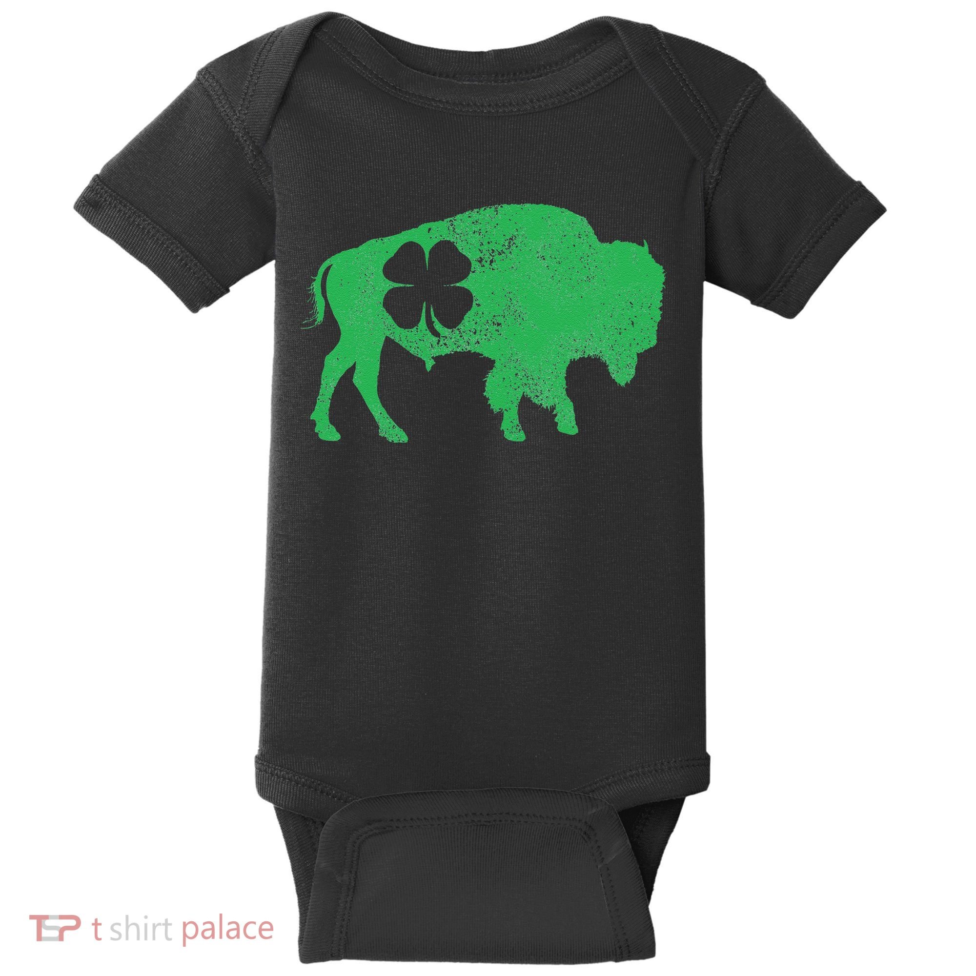 St. Patrick's Day Green Shamrock Buffalo Bison Irish Saint Baby Bodysuit