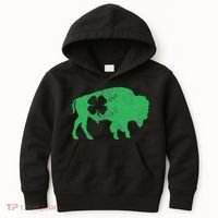 St. Patrick's Day Green Shamrock Buffalo Bison Irish Saint Kids Hoodie thumb 0