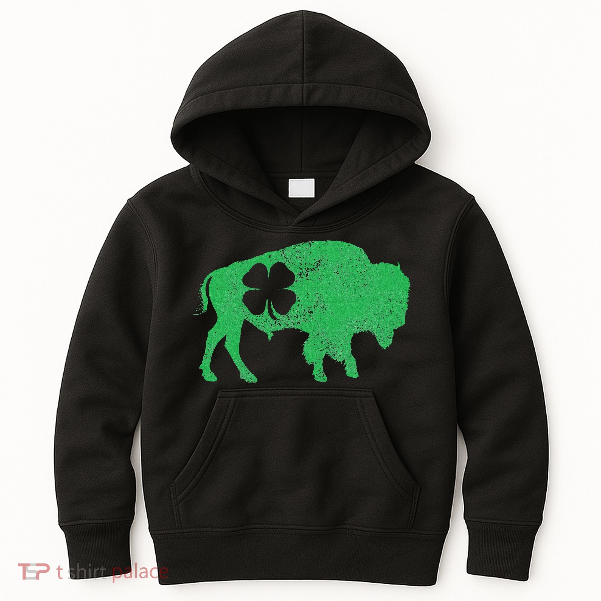 St. Patrick's Day Green Shamrock Buffalo Bison Irish Saint Kids Hoodie