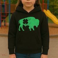 St. Patrick's Day Green Shamrock Buffalo Bison Irish Saint Kids Hoodie thumb 3