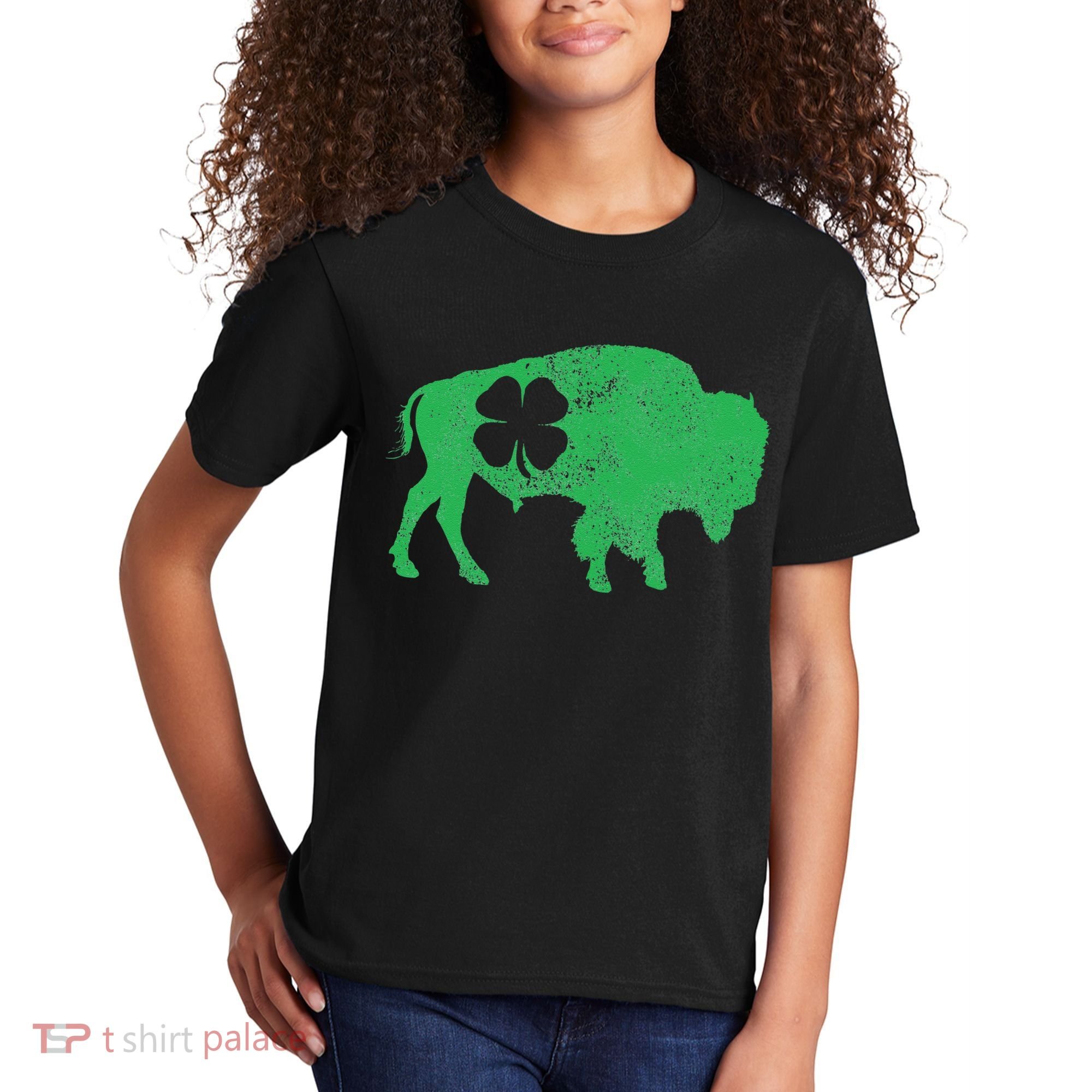 St. Patrick's Day Green Shamrock Buffalo Bison Irish Saint Kids T-Shirt