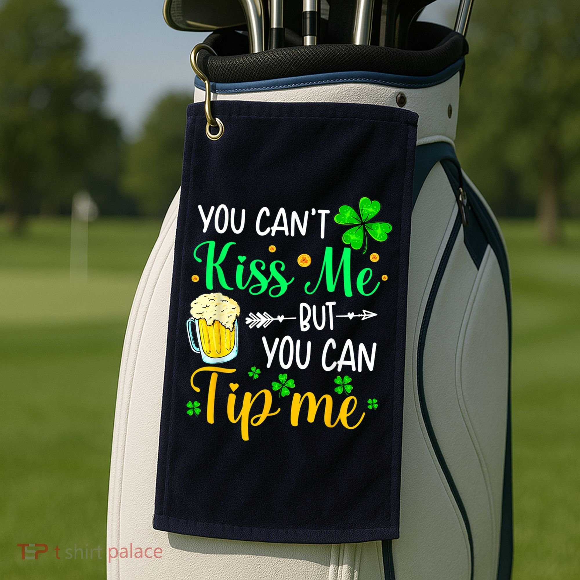 St Patrick's Day Lucky Shamrock Waitress Bartender Waiter Golf Towel
