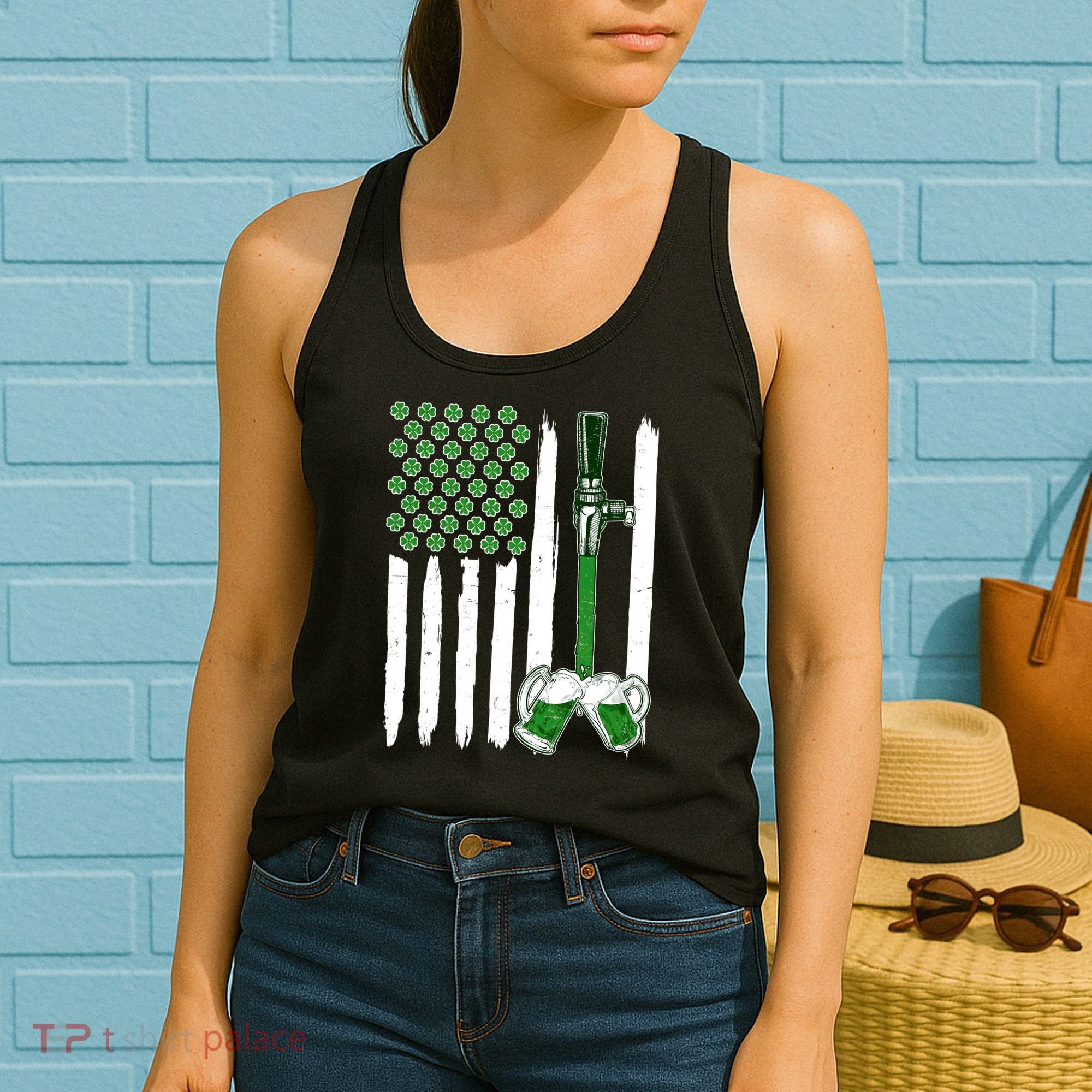 St. Patrick's Day Beer Tap USA American Flag Women's Tank Top