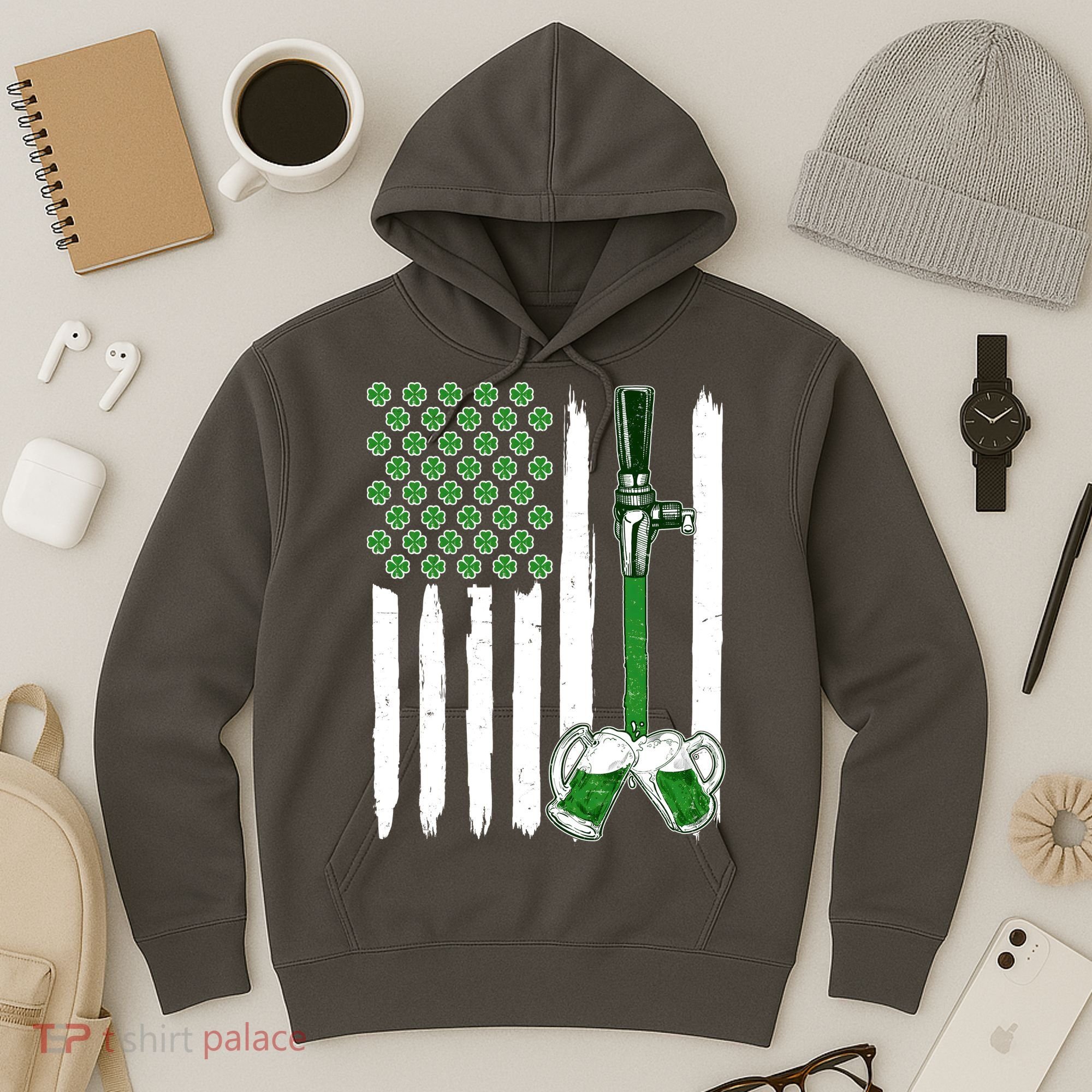 St. Patrick's Day Beer Tap USA American Flag Hoodie
