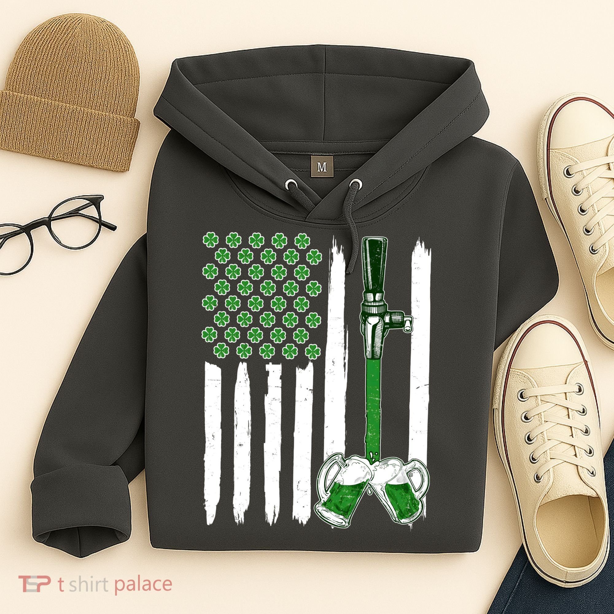 St. Patrick's Day Beer Tap USA American Flag Hoodie